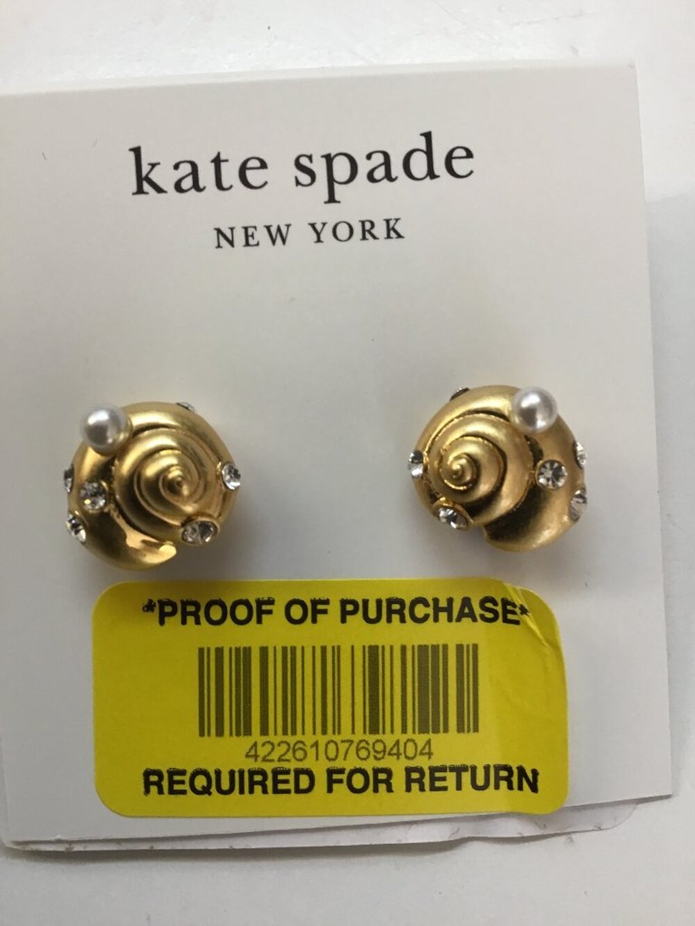 Kate Spade New Gold Snail with Pearl and Rhinestone Earrings